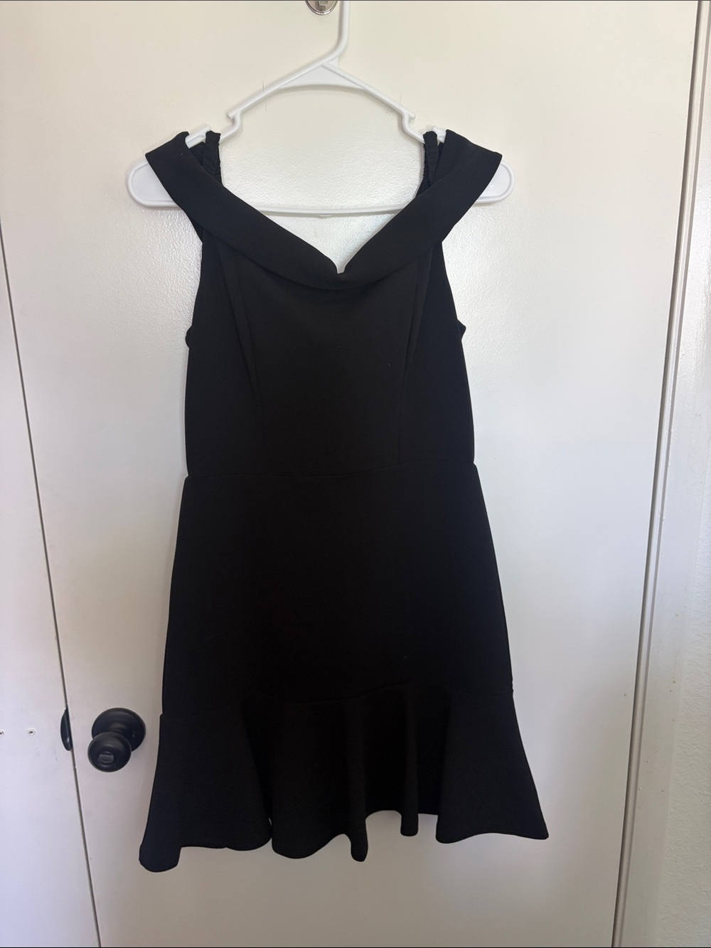 Black Off-Shoulder Ruffle Hem Mini Dress